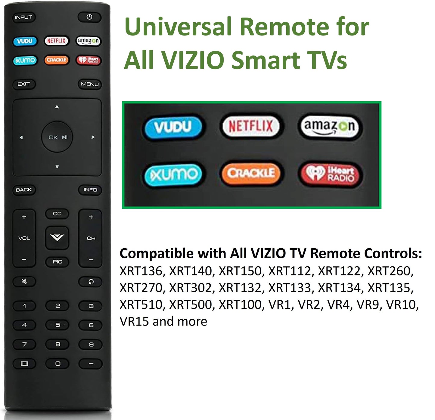 Universal XRT136 Remote Control Works for All Vizio Smart TV D24f-F1 D43f-F1 D50f-F1 E43-E2 E60-E3 E75-E1 M65-E0 M75-E1 P55-E1 P65-E1 P75-E1 and More
