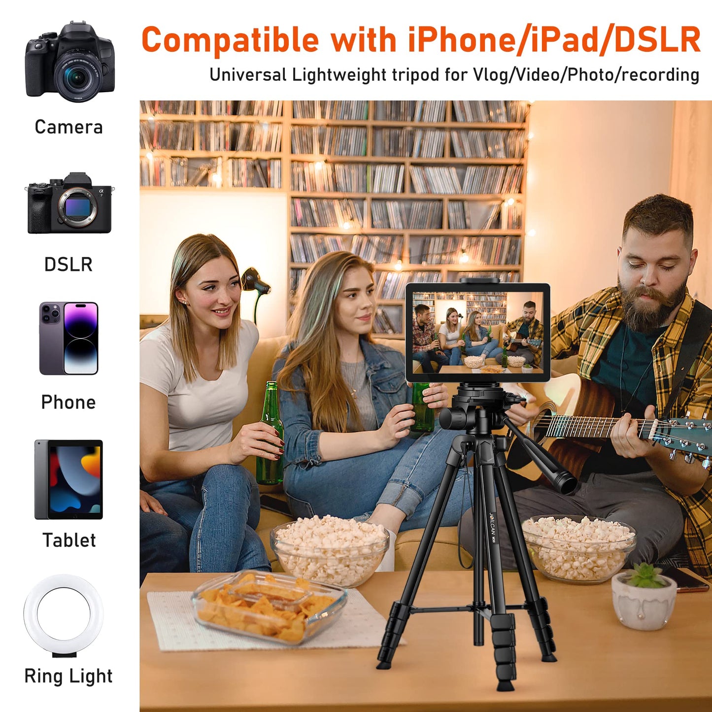 JOILCAN Camera Tripod, 68" Tablet Tripod Stand for Phone Cameras, Travel Tripods Compatible with iPad iPhone DSLR SLR Projector, Cell Phone Tripods