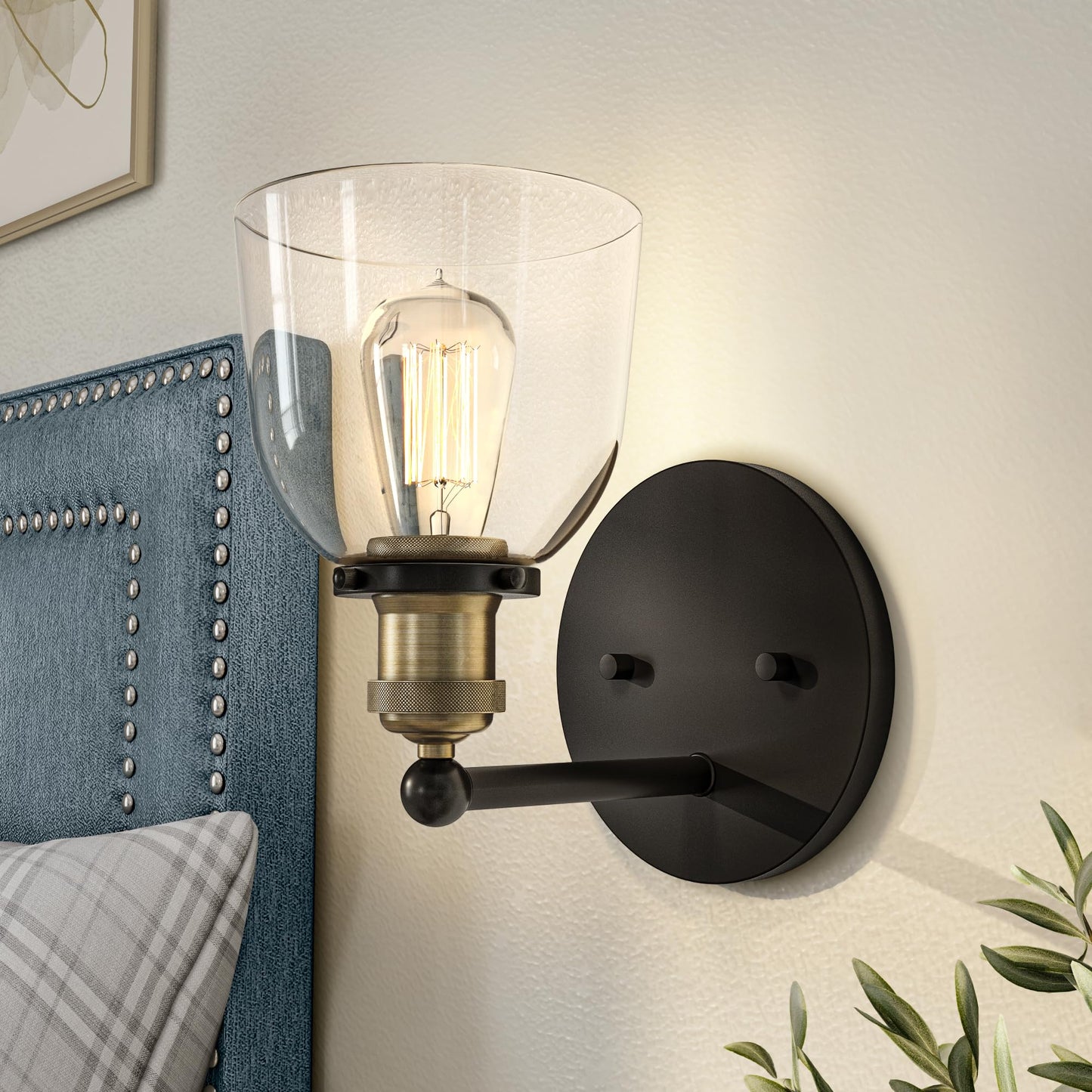 DESIGNERS FOUNTAIN Bryson 1-Light Modern Wall Sconce with Clear Glass Shade for Bedroom Living Room Mirror Hallway Kitchen, Vintage Bronze, 92601-VB