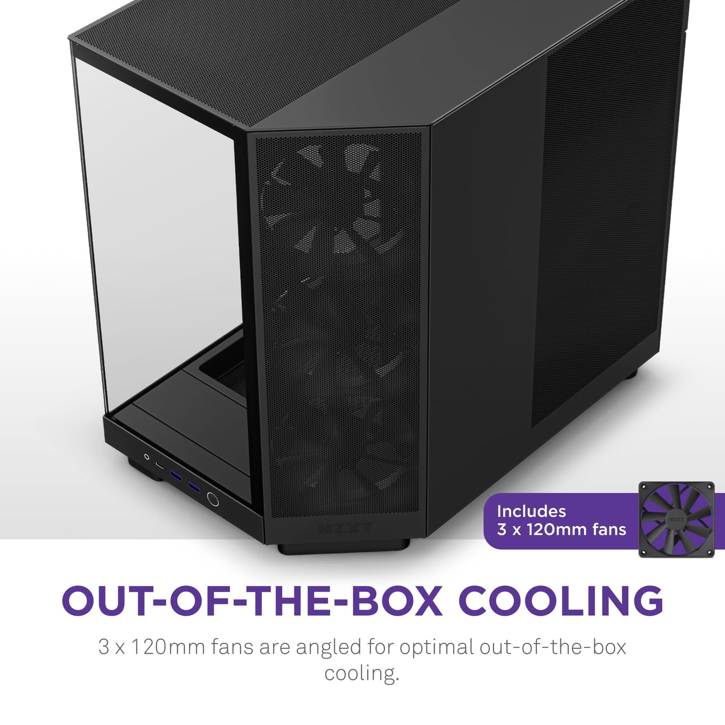 NZXT H6 Flow | CC-H61FB-01 | Compact Dual-Chamber Mid-Tower Airflow Case | Panoramic Glass Panels | High-Performance Airflow Panels | Includes 3 x