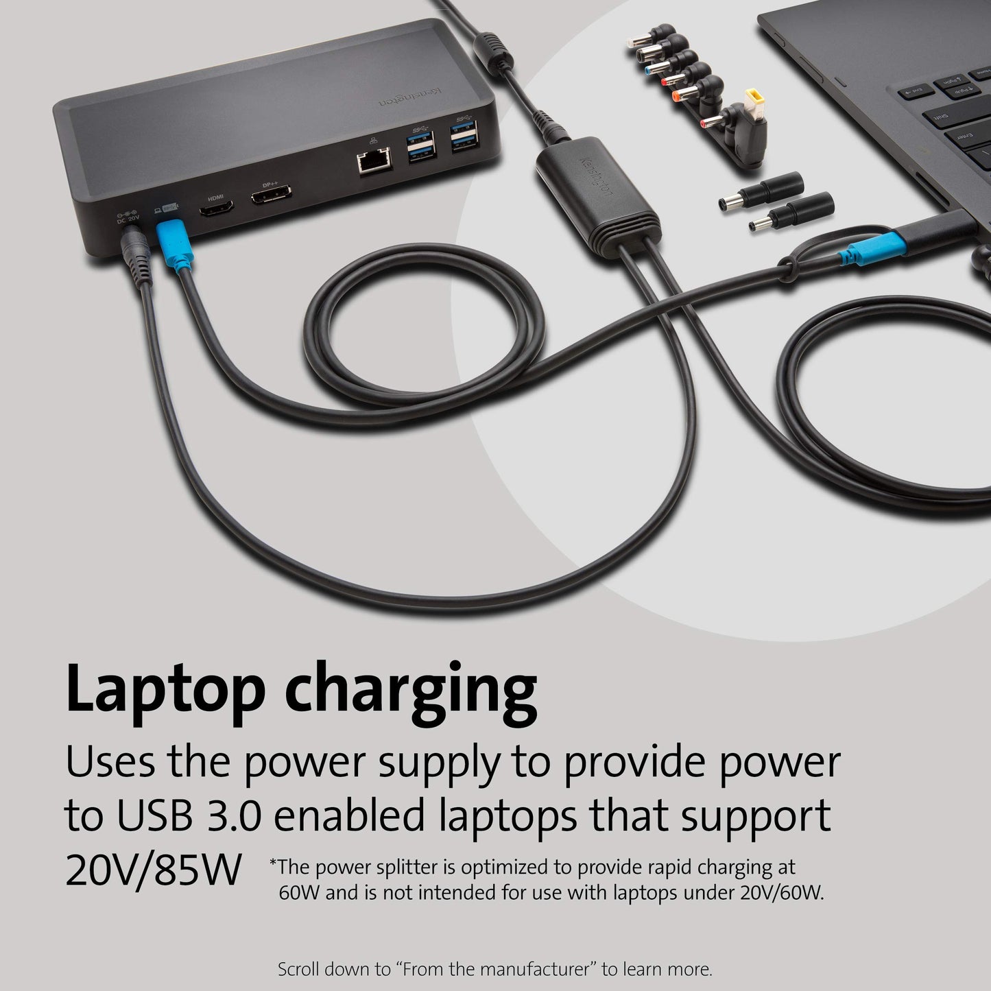Kensington 60W USB-A Power Splitter for USB C/A Hybrid Docking Stations (K38310NA)