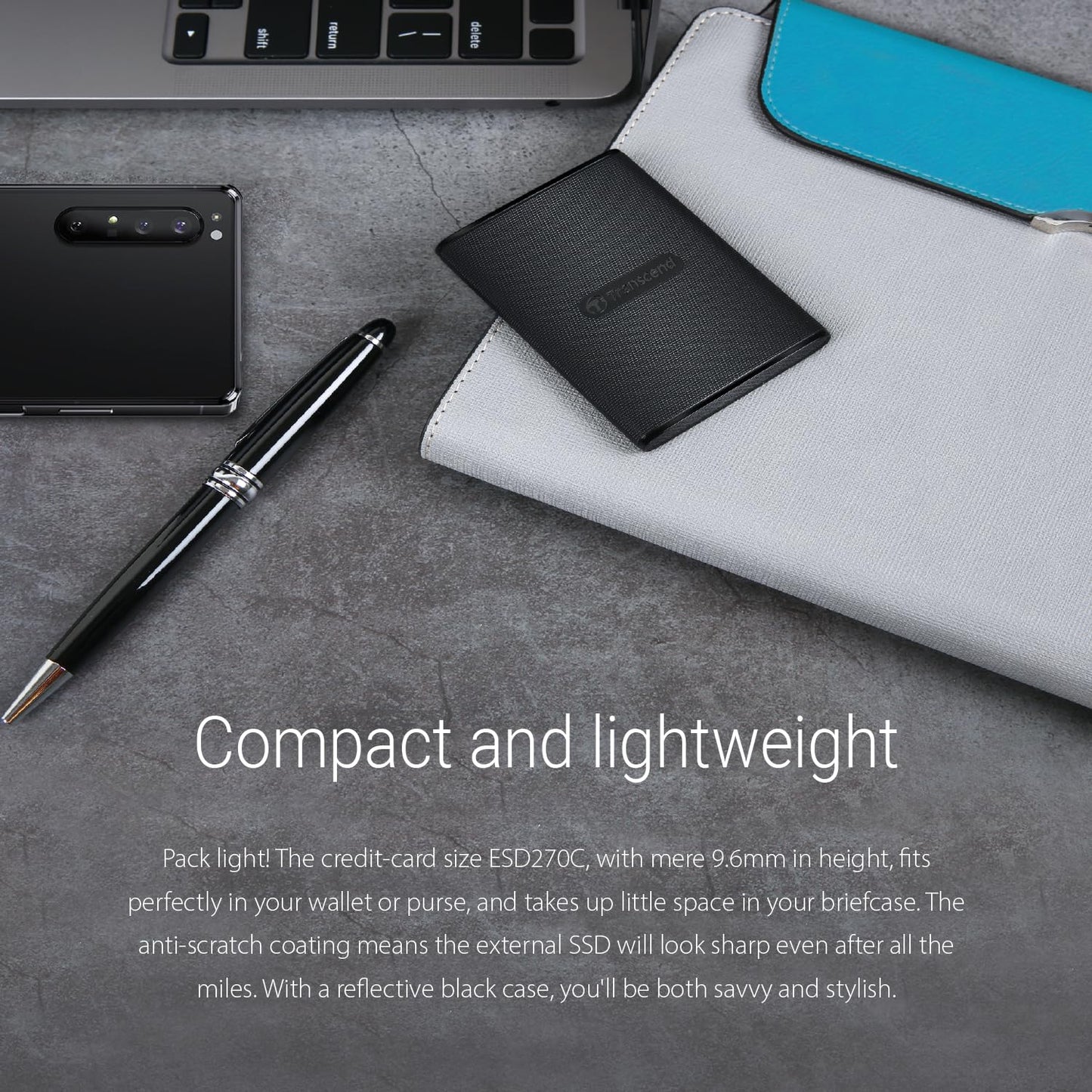 Transcend ESD270 500GB External SSD for iPhone16/15/iPad/Mac/Windows/Android, PC/Laptop/Tablet/TV/Game Console, Portable SSD with One Touch Back up