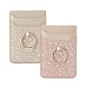 BIAJIYA Phone Card Holder Stick on Back of Phone Case, RFID-Blocking Sticky Phone Wallet with Ring Grip Stand, Glitter Adhesive Phone Card Wallet