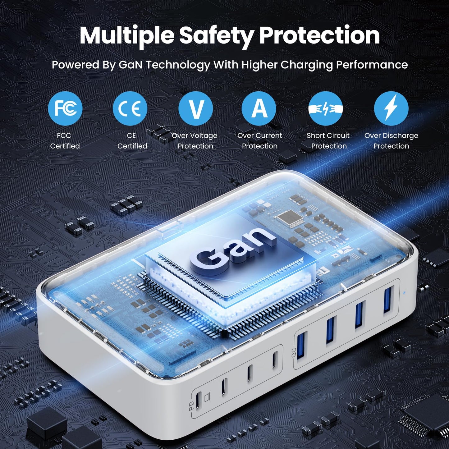 USB C Charger 200W USB C Charger Block,Upgraded GaN III 8-Port Fast Charging Station Hub,PD 65W Laptop Charging Adapter Compatible with MacBook