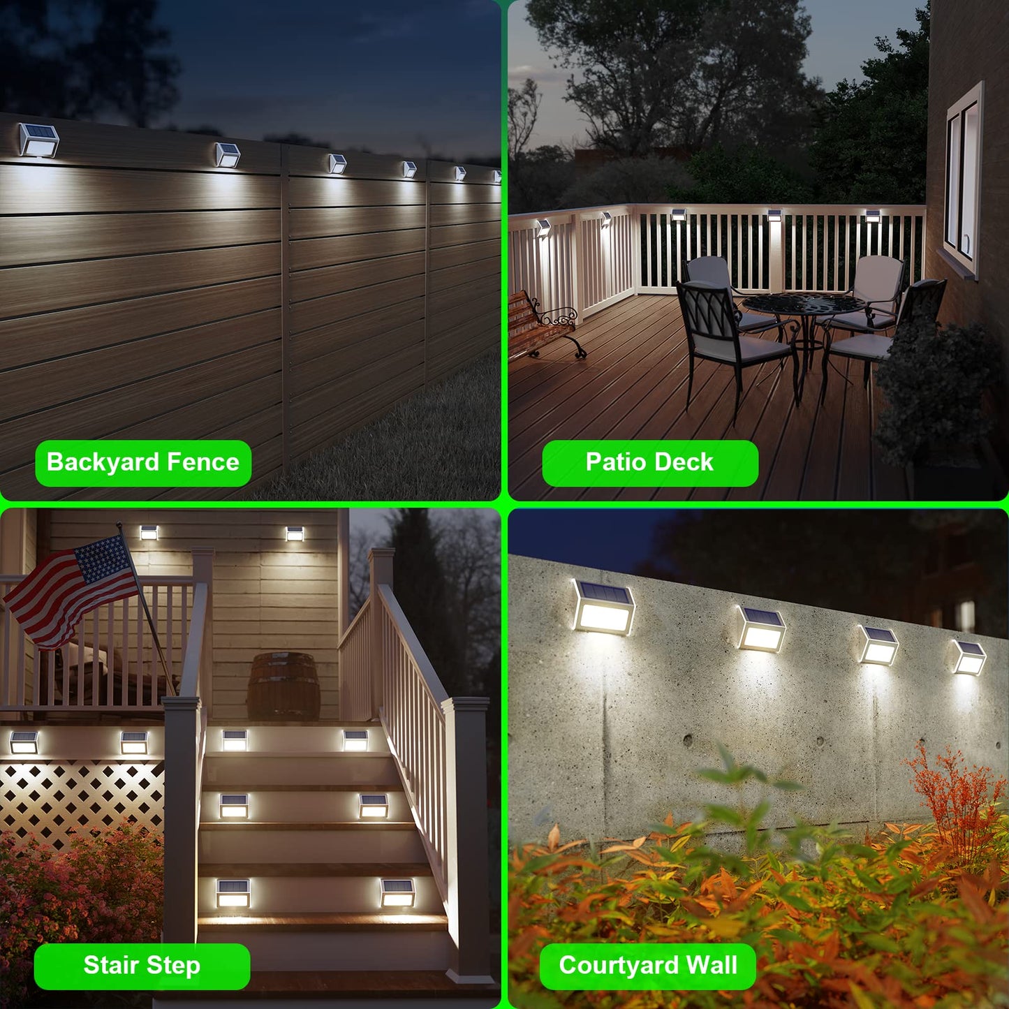 JSOT Outdoor Solar Lights - Solar Powered Deck Lights Waterproof Light for Fence Post Light Outside for Backyard Patio Stair Wall Lighting, 3LED Cool