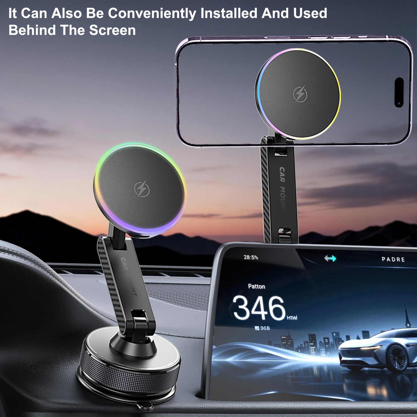 YLBV 15W Magsafe Car Phone Mount Charger,Vacuum Car Phone Holder Charger,360° Adjustable Magnetic Cell Phone Holders for Car,Wireless Charging Mount