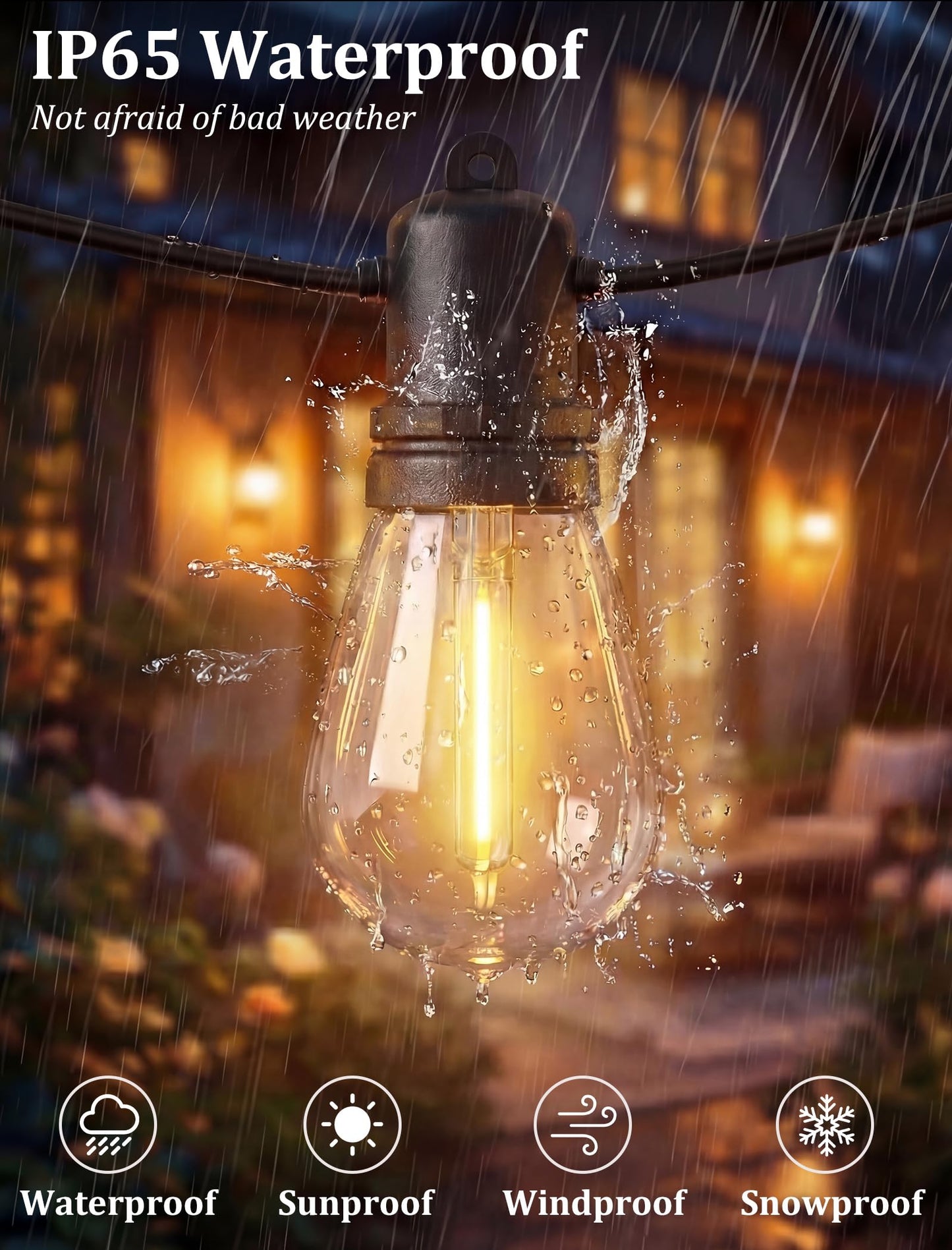 Bokoiuu S14 Outdoor String Lights 30FT, Waterproof Patio Lights with 11 Shatterproof LED Bulbs (1 Spare), UL Certified Commercial Grade Black Wire