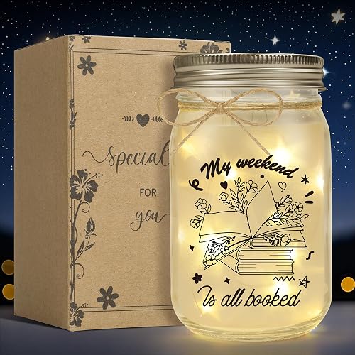 GiftGlow Book Lovers Gifts - Mason Jar Light Bookish Gift for Women, Readers, Bookworms, Librarians, Book Club, Book Themed Gifts, Cozy Reading Nook