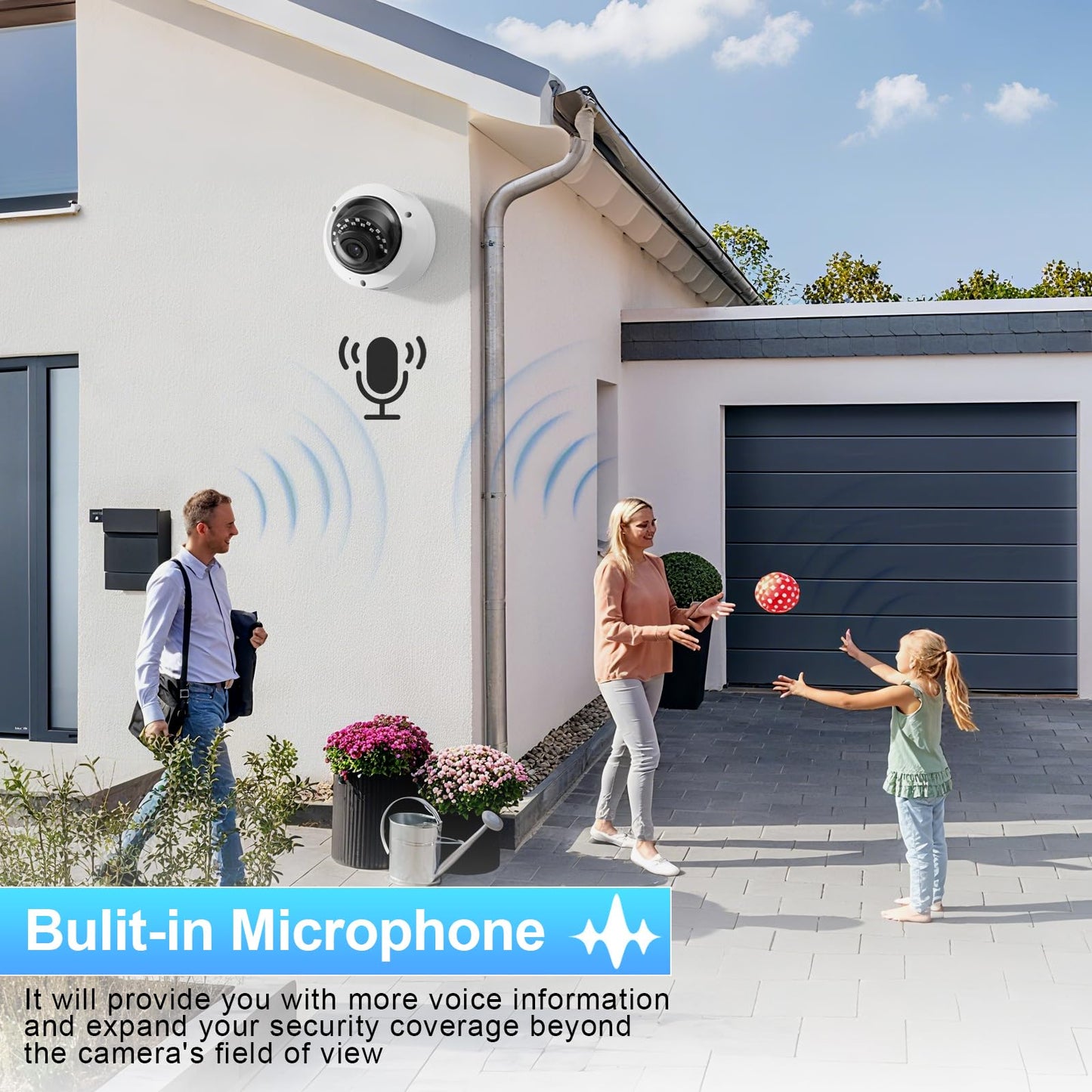 INNOSECU 5MP Security PoE Camera, Outdoor Dome IP Surveillance Camera IK10, Built-in Mic, 2.8mm Lens Wide Angle 110?, Night Vision 100ft