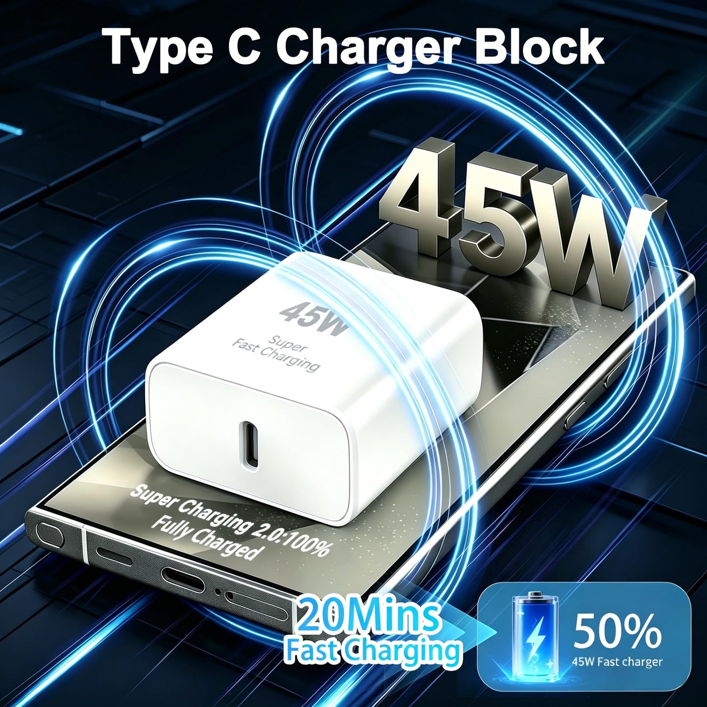 45W Samsung Super Fast Charger Block,3Pack Type C Charger Fast Charging Plug Android Phone Chargers USB C Wall Charger Power Adapter Compatible