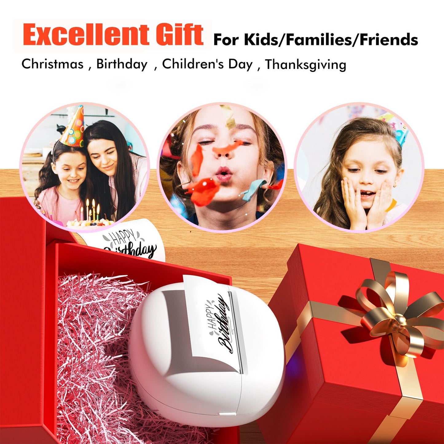 Sticker Printer, Mini Thermal Printer with 5 Rolls Paper ,Inkless Photo Maker for School Supplies & DIY Projects,Bluetooth Connection Portable Sticker