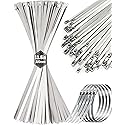 100Pcs Metal Zip Ties 11.8 inch 304 Stainless Steel Zip Ties, Heavy Duty Multi-Purpose Self-locking Metal Cable Ties for Machinery, Vehicles, Exhaust