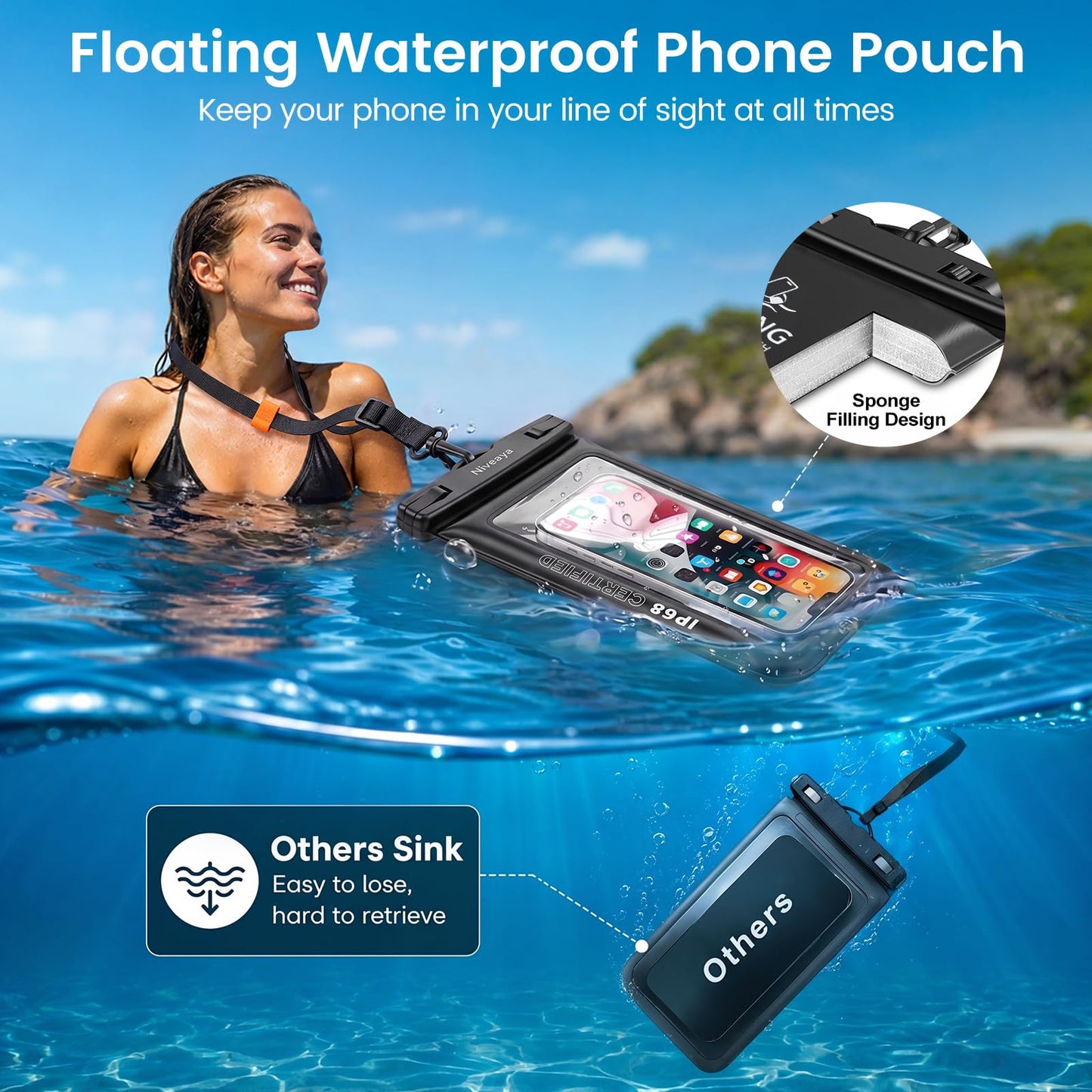Niveaya Waterproof Phone Pouch, Waterproof Phone Case Compatible for iPhone 15 14 13 12 Pro Max Up to 7", IPX8 Cellphone Kayak Accessories, Travel
