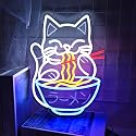 Planzo Cat Ramen Neon Sign Light Japanese Noodle Resturant Home Bar Pub Kitchen Dinning Room Cafe Shop Cut Cat USB Warm White 15.75"X11.8"