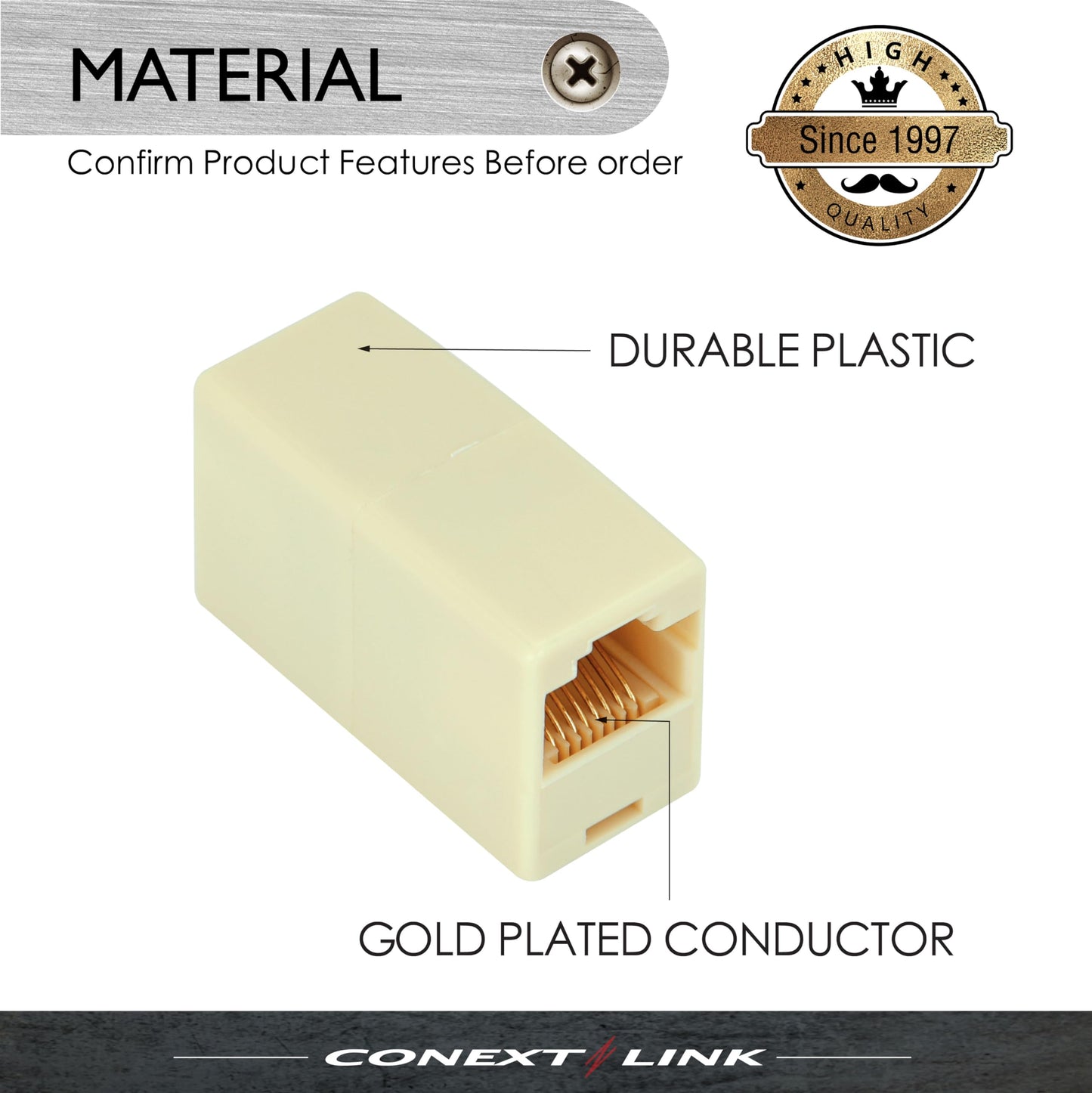 Conext Link 1pc RJ11 6P4C 4 Wire Coupler Female-F Phone Telephone Cable Cord Joiner Adapter (Beige) (33320)