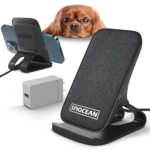 SPIOCEAN Fast Wireless Charger, Qi-Certified 10W Max Wireless Charging Stand Compatible with iPhone 16/15/14/13/12/11 Max/Pro/Mini/SE 2022, Samsung