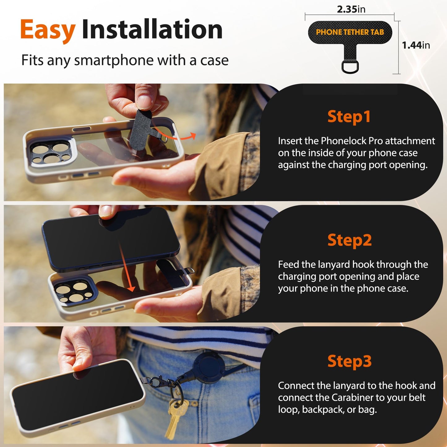 DINALLE Retractable Cell Phone Lanyard - Anti-Theft Phone Tether - Heavy Duty Carabiner Belt Clip, 27" Retractable Steel Line, Locking Magnetic