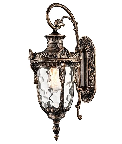SAMTEEN Outdoor Wall Light Fixtures Bronze 20.1" Exterior Wall Lantern Sconce with Hammered Glass Shade Waterproof Porch Lights Wall Mount Outside