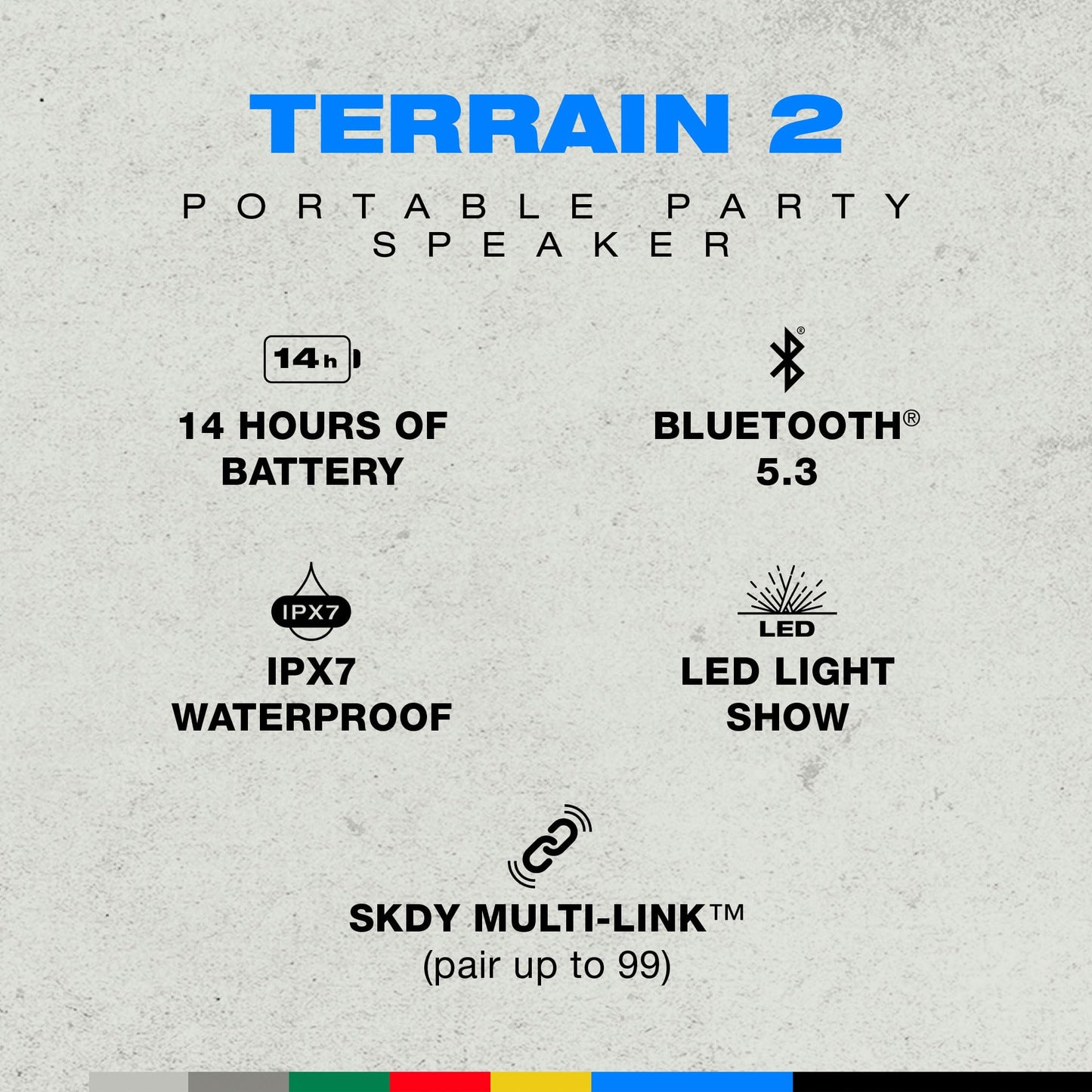 Skullcandy Terrain 2 Wireless Bluetooth Speaker, IPX7 Water Resistant, 14H Battery, Multi-Link, LED Light Show, Lightweight & Portable (Deep Purple)
