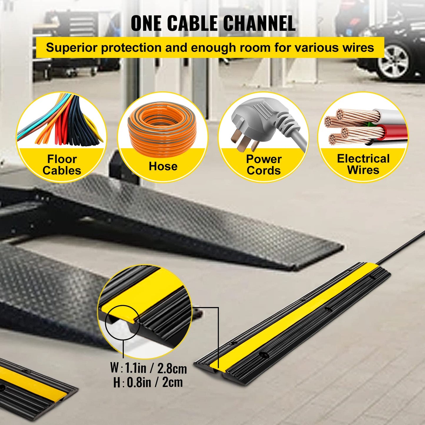 Happybuy 4 Pack of 1-Channel Rubber Cable Protector Ramps Heavy Duty 18000Lbs Load Capacity Cable Wire Cord Cover Ramp Speed Bump Driveway Hose Cable