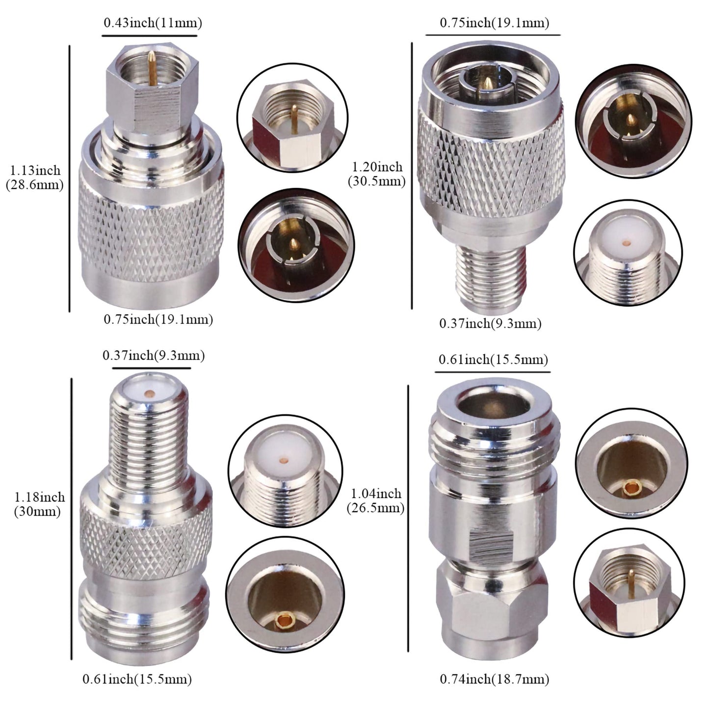 TUOLNK 4 Type Set N to F Coax Adapter Kit F-Type Female to N-Type Male Antenna Coaxial Adapter for Antenna Extension Cable RF Coax Connector Kit