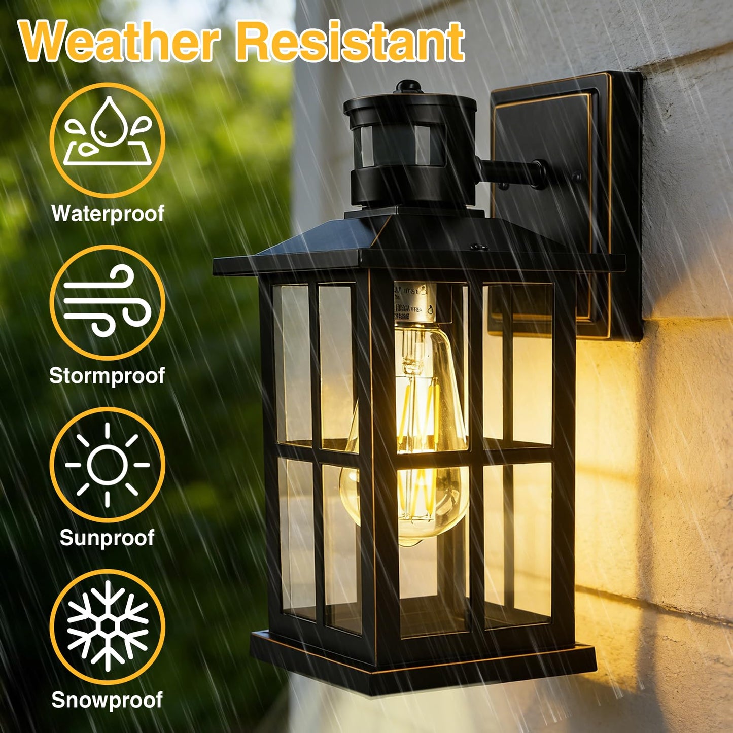 EIKESN 2 Pack Outdoor Motion Sensor Porch Light, Black Exterior Wall Lantern Lighting Fixtures,Dusk to Dawn Outdoor Wall Lights, Waterproof Front