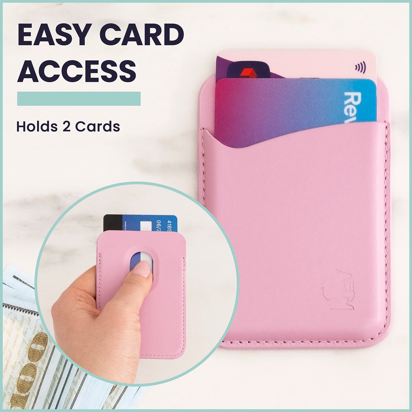 Wallaroo Wallets Genuine Leather MagSafe Compatible Phone Wallet Credit Card Holder for iPhone and Other Smartphones (Lavender Pink)