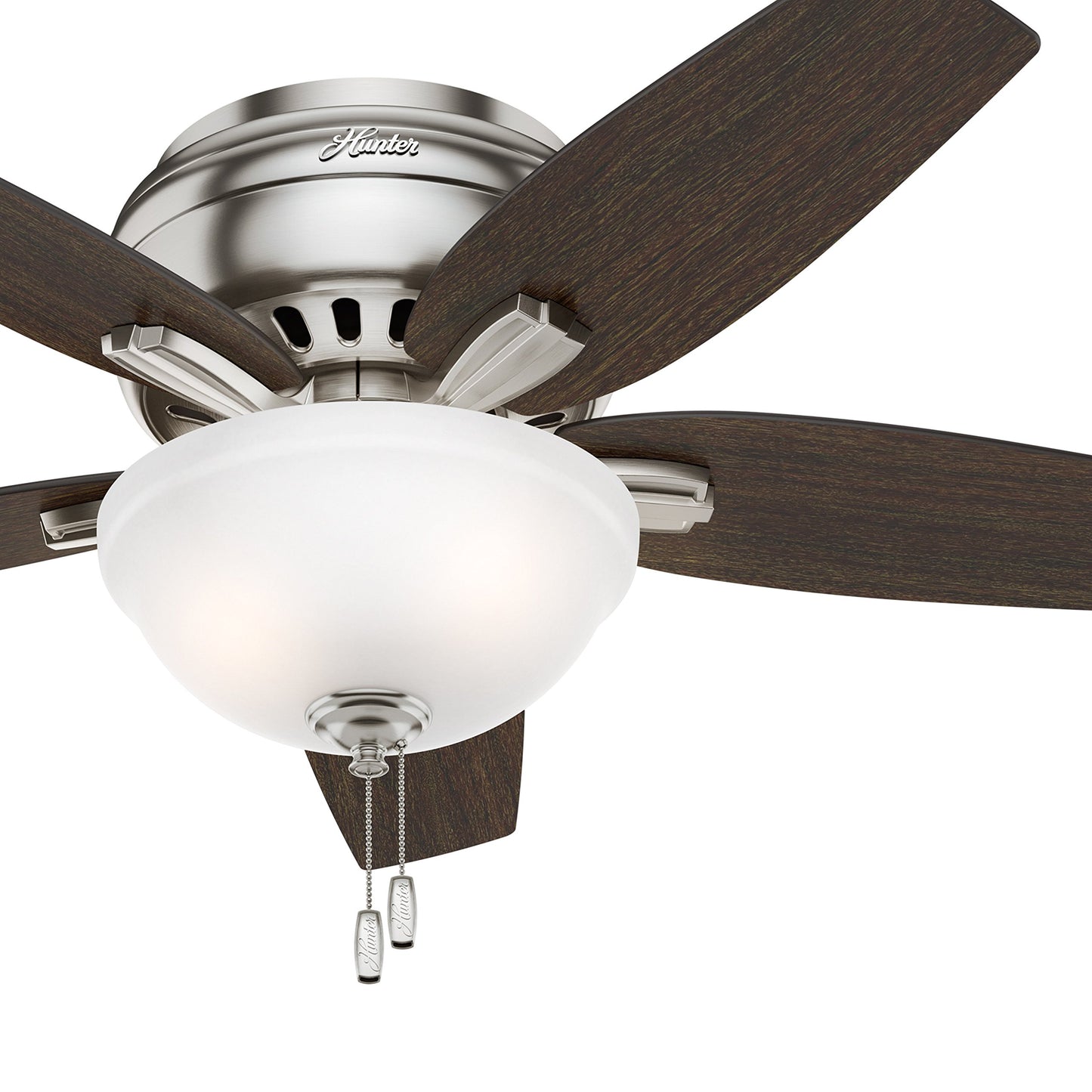 Hunter Fan 42" Hugger Ceiling Fan in Brushed Nickel with Cased White Glass Light Kit, 5 Blade (Renewed)
