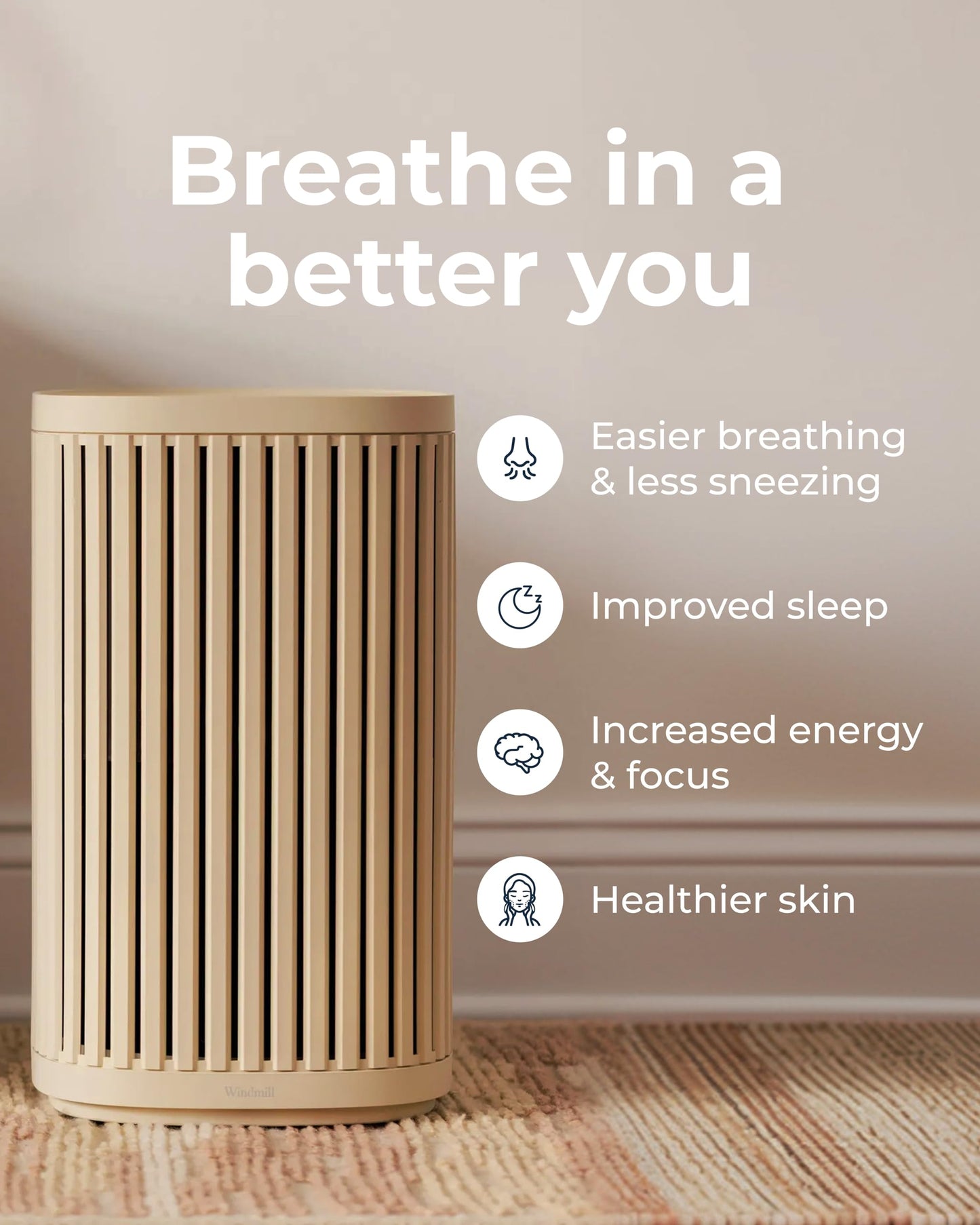 Windmill Air Purifier for Home, 3-In-1 Filtration for Dust, Smoke, & More