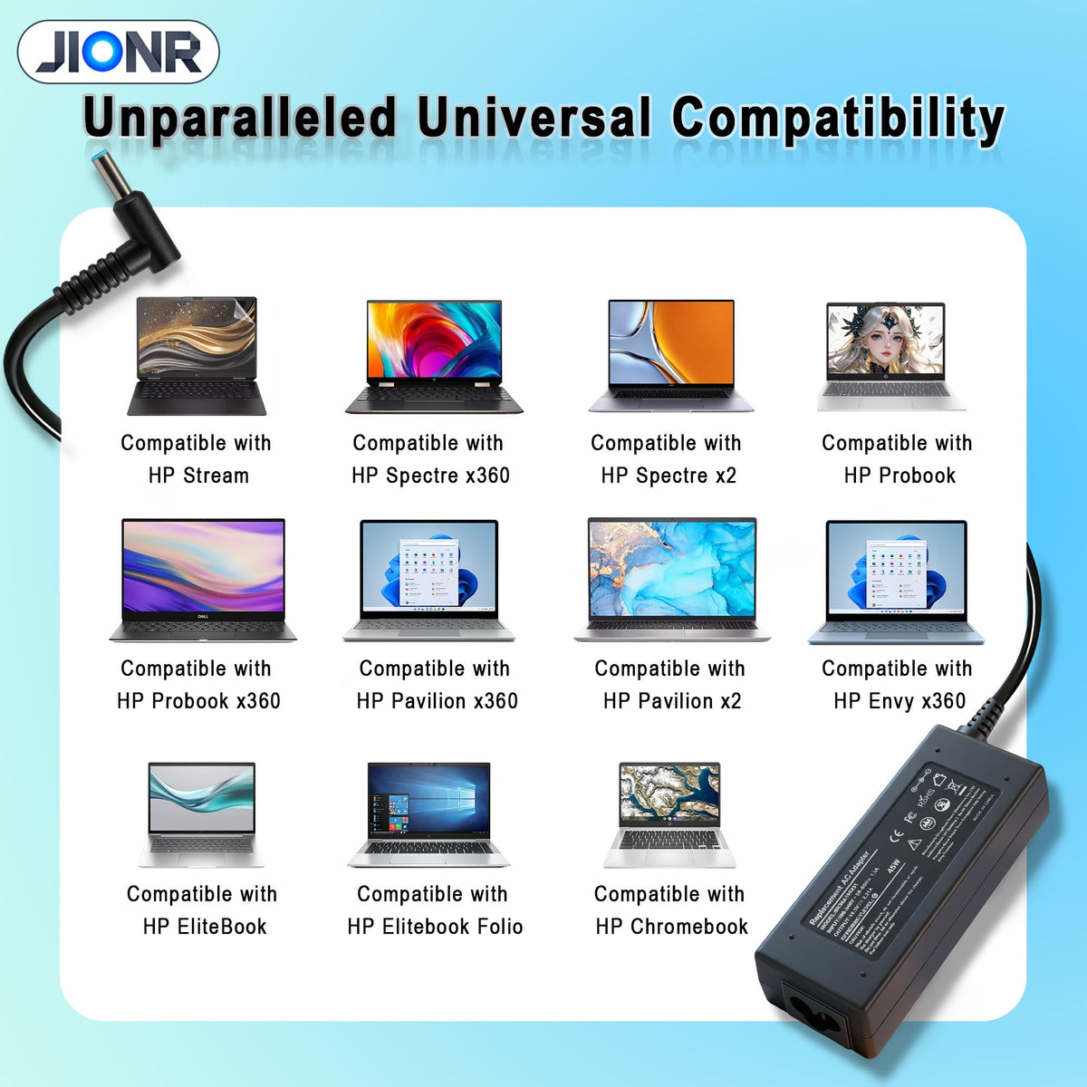 45W 4.5×3.0mm Blue Tip Laptop Charger Compatible with HP EliteBook 840