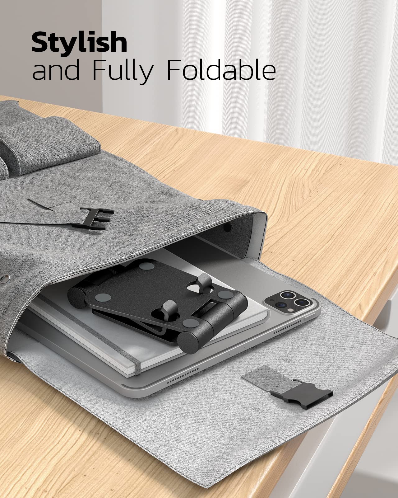 Nulaxy Dual Folding Cell Phone Stand, Fully Adjustable Foldable Desktop Phone Holder Cradle Dock Compatible with iPhone 17 16 15 14 13 12 11 Pro Max