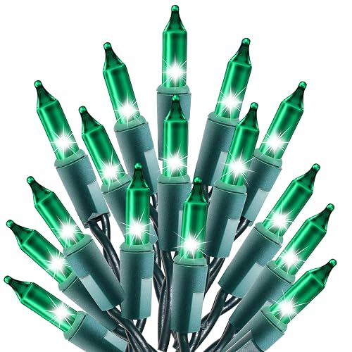Holiday Essence - 100 Green Christmas Light Set String Lights with Green Wire Professional Grade Indoor and Outdoor Use Decorate Christmas Trees