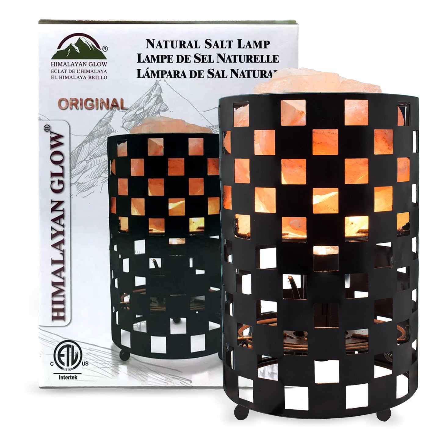 Himalayan Glow Projective Style Metal Basket Night Light with Pink Chunks, Bulb,(ETL Certified) Dimmer Switch,Calming & Relaxing Salt Lamp, Pink Salt