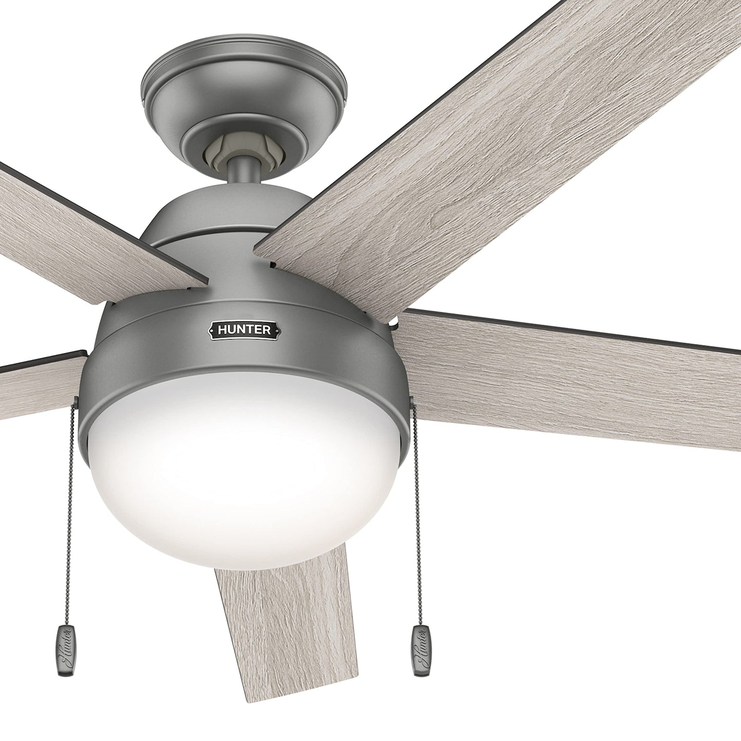 Hunter Fan 52 in Contemporary Matte Silver Ceiling Fan with Light and Pull Chain (Renewed)