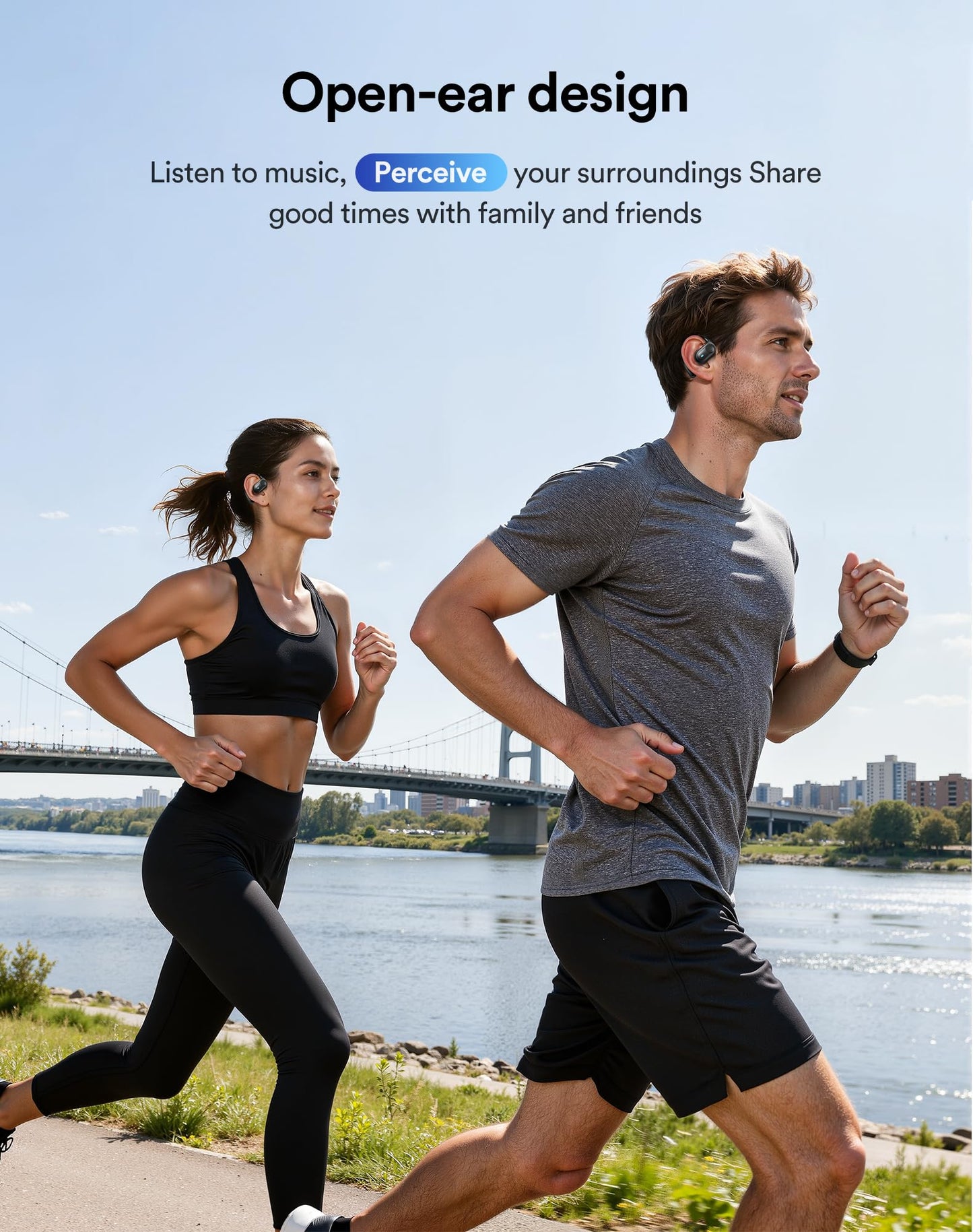 Eigsupia Open Ear Headphones, Bluetooth Headphones 5.3 Sports with Smart Digital Display, 36H Playtime, IP54 Waterproof, Wireless Earbuds Lightweight