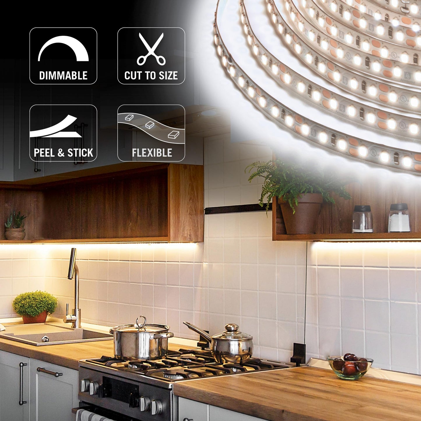 Armacost Lighting RibbonFlex Pro 12V White LED Strip Lights 120 LED/m, 4000K, 16.4 ft 153230