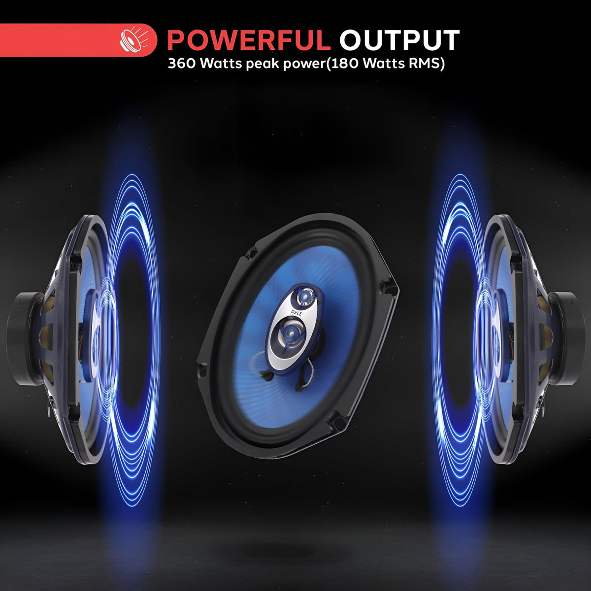 Pyle 6" x 9" Car Sound Speaker (Pair) - Upgraded Blue Poly Injection Cone 4-Way 400 Watts w/ Non-fatiguing Butyl Rubber Surround 50-20Khz Frequency Response 4 Ohm & 1.25" ASV Voice Coil PL6984BL Blue
