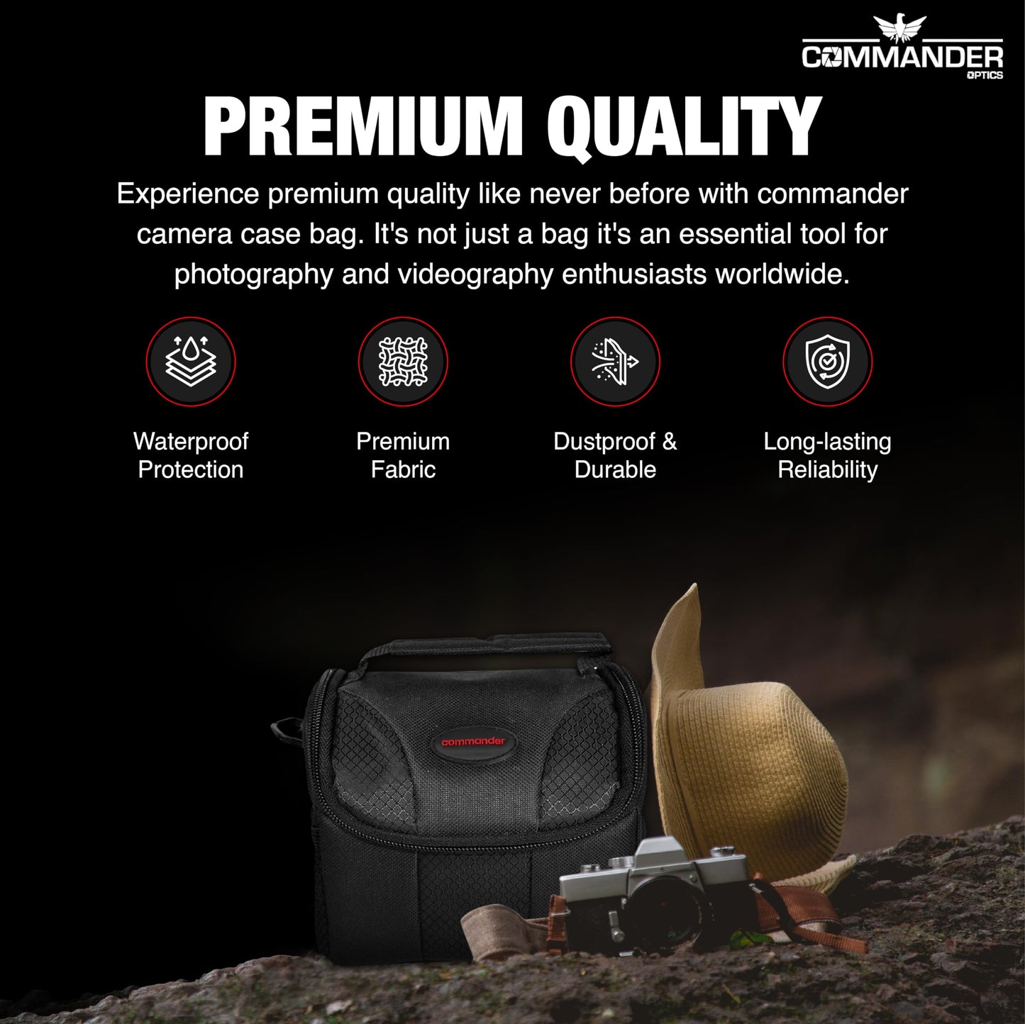 COMMANDER OPTICS Small Camera Bag - Water Resistant, Soft Padded, Compact Travel Bag for Canon EOS, Nikon, Sony & More DSLR Cameras/Camcorders Ample