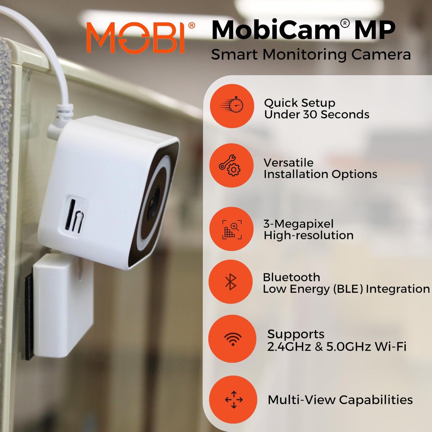 MobiCam MP 1080p Wi-Fi Smart Home Security for Baby Monitor, Dog Camera w/Motion Detection, 2-Way Audio Camera with Color Night Vision, Built-in