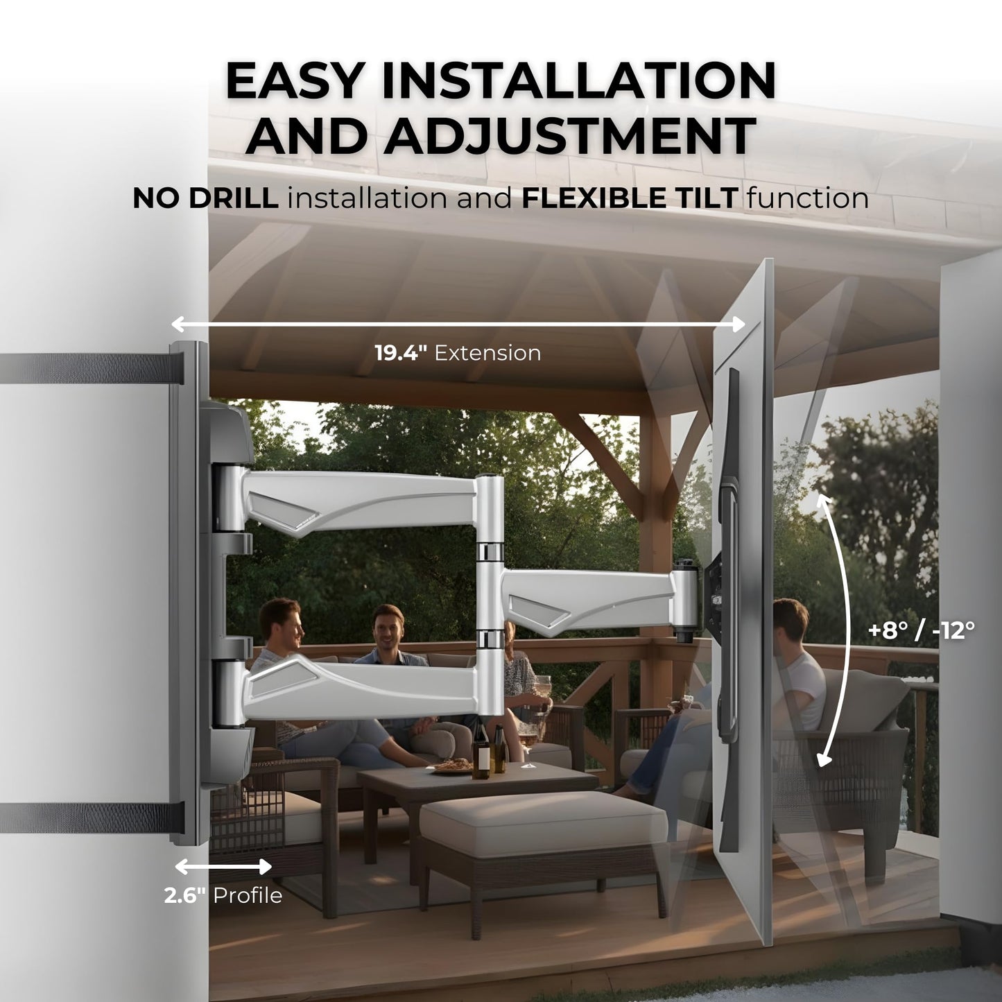 SupaTV SPTVA2164 No-Drill Strap-On TV Mount Indoor/Outdoor for Pillars, Gazebo, Pergola & Patio - Fits 37-70 in TVs to 77 lb, Full Motion Swivel Tilt