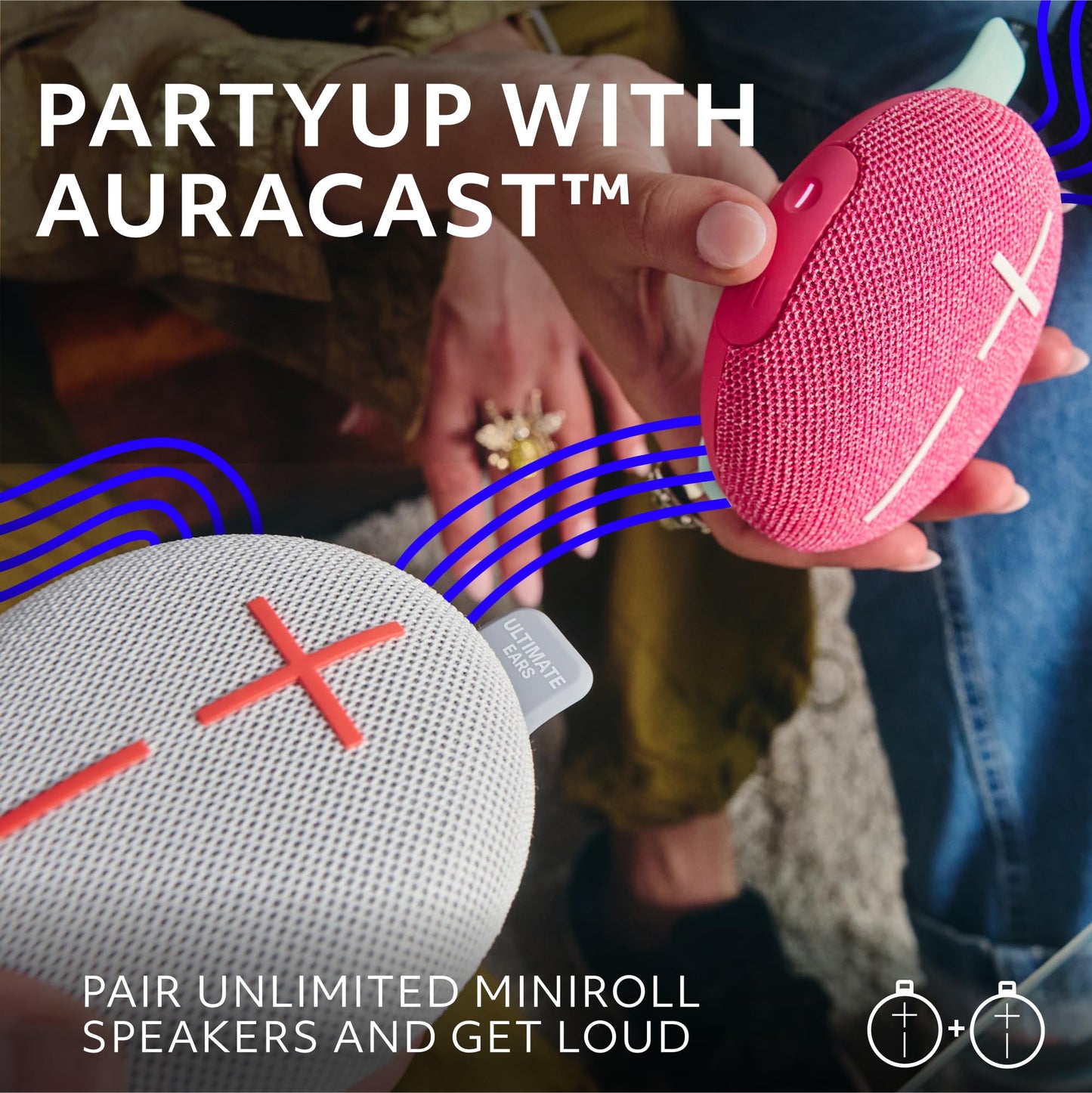 Ultimate Ears MINIROLL Ultra-Portable Waterproof Bluetooth Speaker, Big Bass, IP67 Dustproof, 131 ft Range - Gentle Grey (Renewed)
