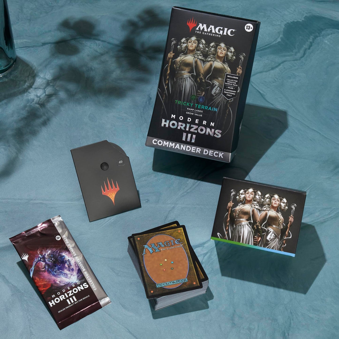 Magic: The Gathering Modern Horizons 3 Commander Deck - Tricky Terrain (100-Card Deck, 2-Card Collector Booster Sample Pack + Accessories)