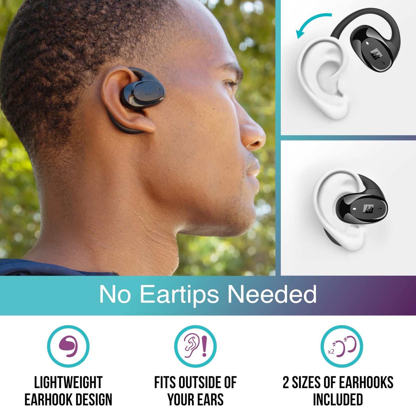 MEE Audio AirHooks Pro True Wireless Open Ear Sports Headphones Bluetooth Earbuds - Comfortable Sweatproof Non-Isolating Headset Earphones for Safer…