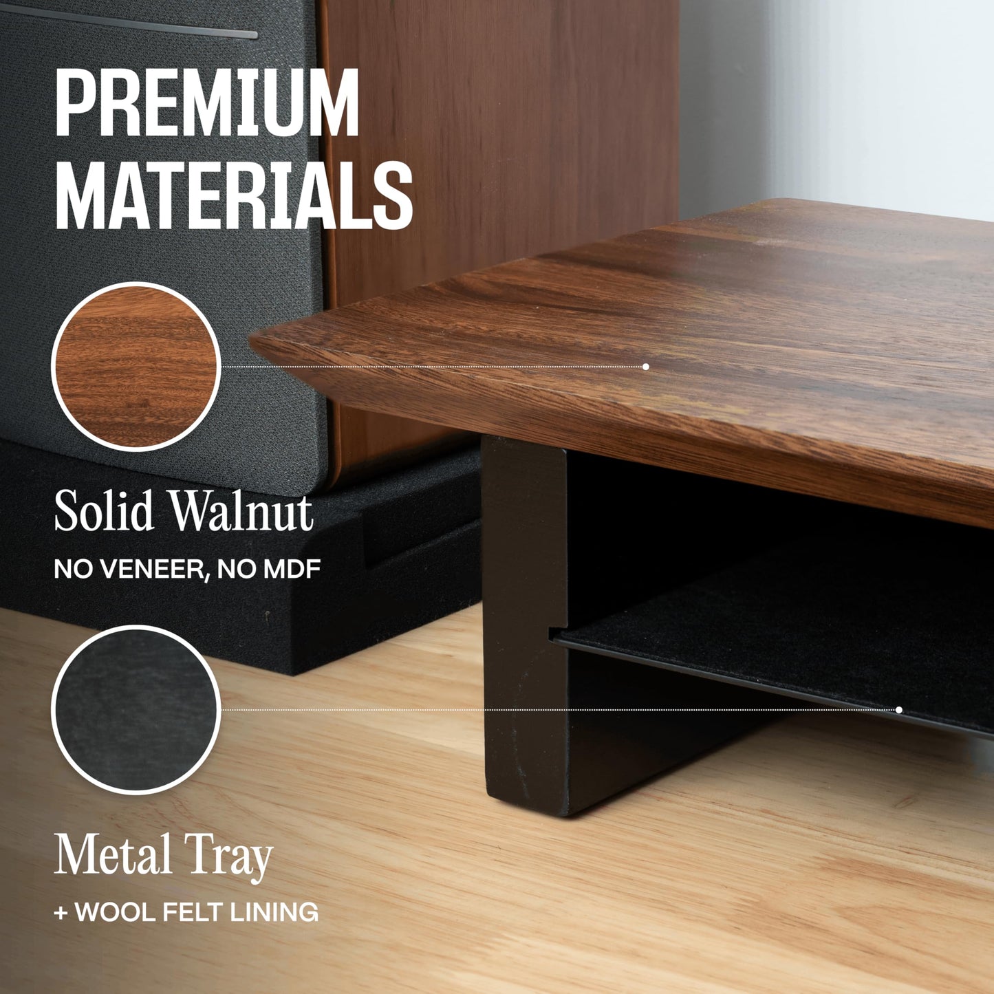 COREMINDED Solid Wood Dual Monitor Stand Riser - 43" Walnut Desk Shelf for 2 Monitors with Tray & Wool Felt, Organizer for Desktop, Laptop and Office