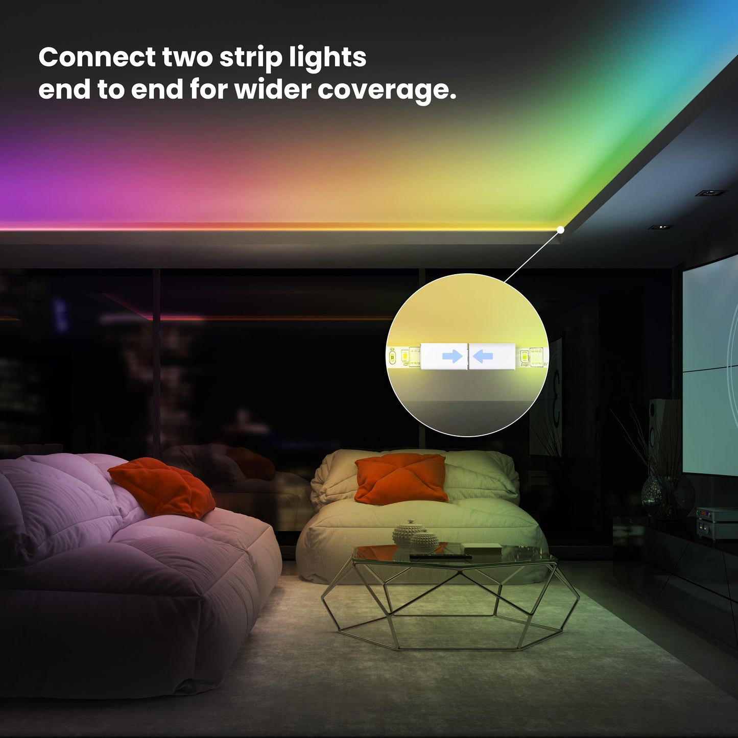 Feit Electric 10FT Smart Chasing LED Strip Light, RGB Color-Changing + Tunable White, Wi-Fi App & Remote Control, Alexa & Google Home, Linkable