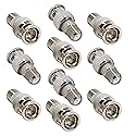 RFAdapter BNC to F Female, 10-Pack BNC Male to F Female Coax Connector Coupler, RG6, RG59 Coaxial Adapter for Scanner, Security Camera