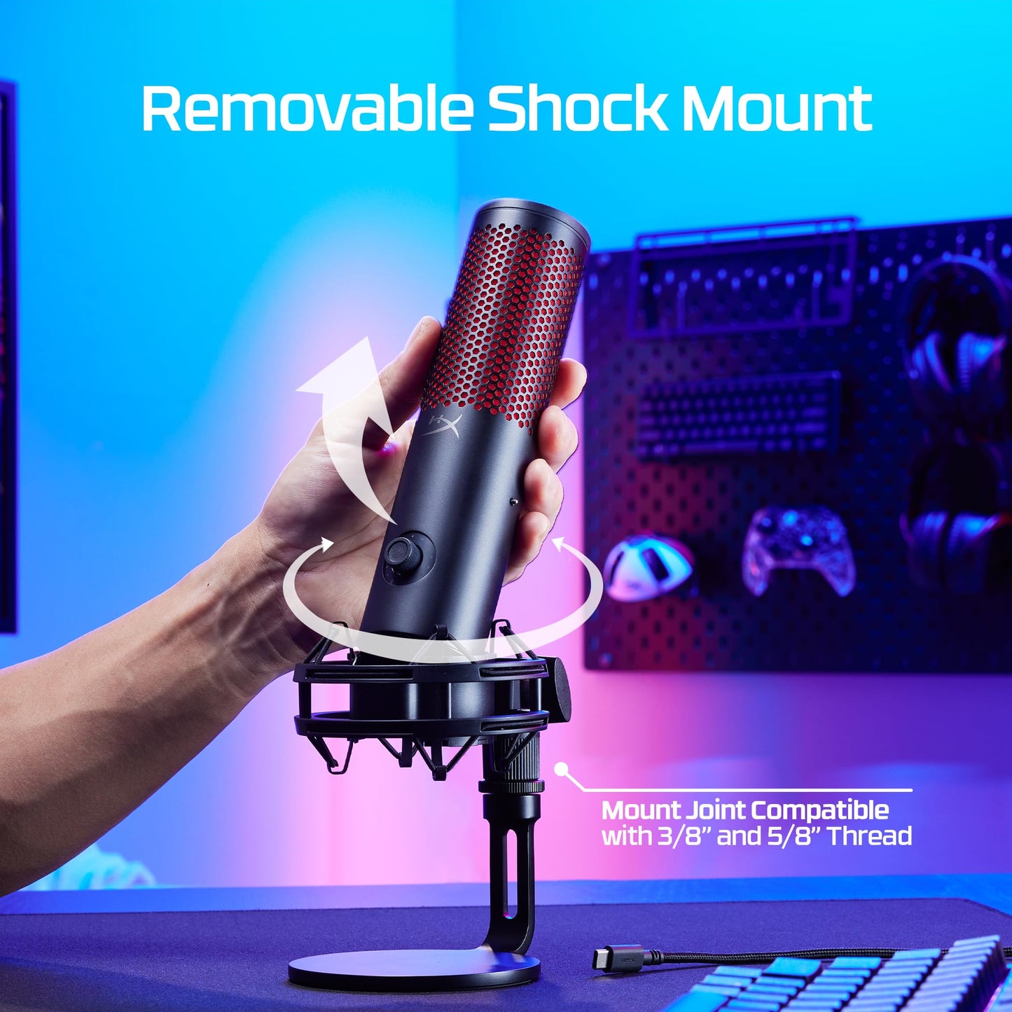 HyperX QuadCast 2 - USB Microphone for Gaming, Streaming and Podcasting, with On-Board Controls, LED Lighting, Removable Shock Mount, PC, Mac, PS5