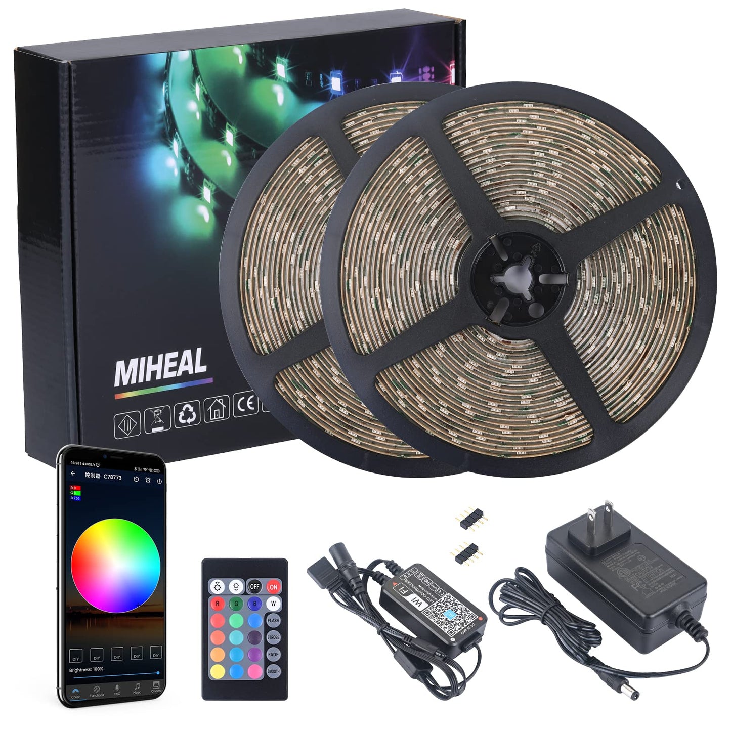 MIHEAL Led Light Strip, WiFi Wireless Smart Phone Controlled 65.6ft Waterproof Strip Light Kit White Band 5050 LED Lights,Working with Android and iOS