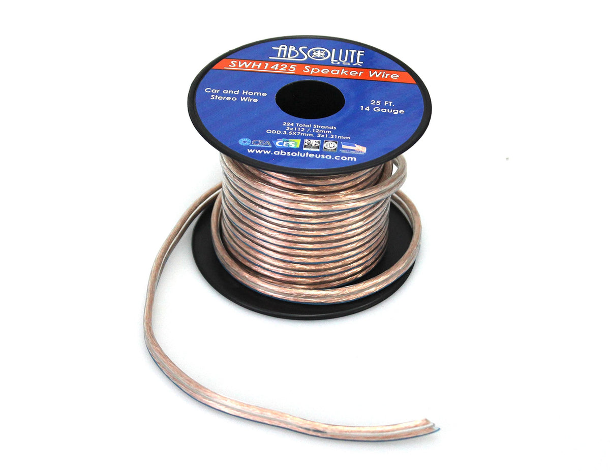 Absolute USA SWH1425 14 Gauge Car Home Audio Speaker Wire Cable Spool 25'
