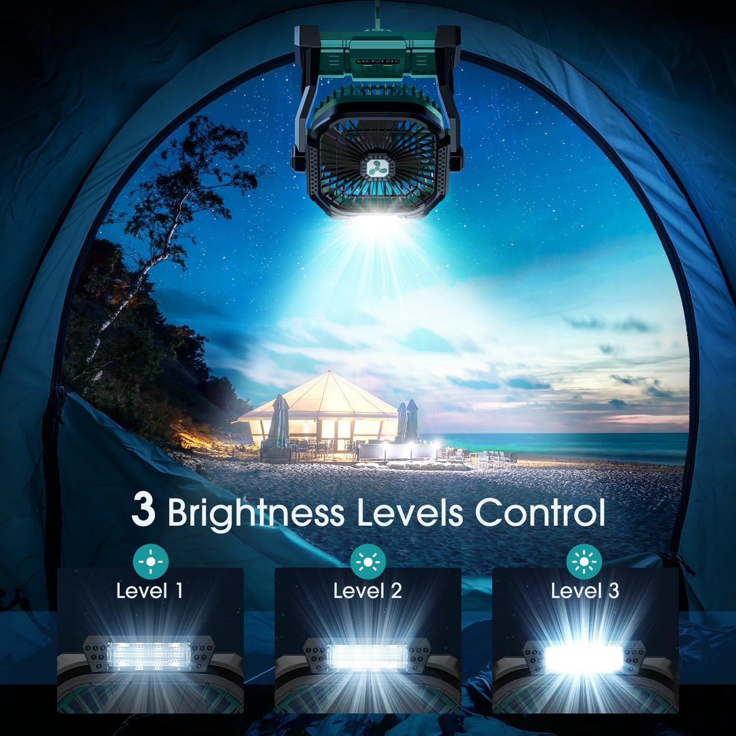 Portable Fan Rechargeable, 20000mAh Cordless Battery Powered Fan with LED Lantern Battery Operated for Travel Bedroom Home Camping Tent Office Beach